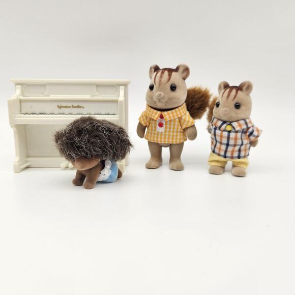 Sylvanian Families Chipmunk Family Figures Lot with Piano Vintage Toy Set Japan - Picture 2 of 14